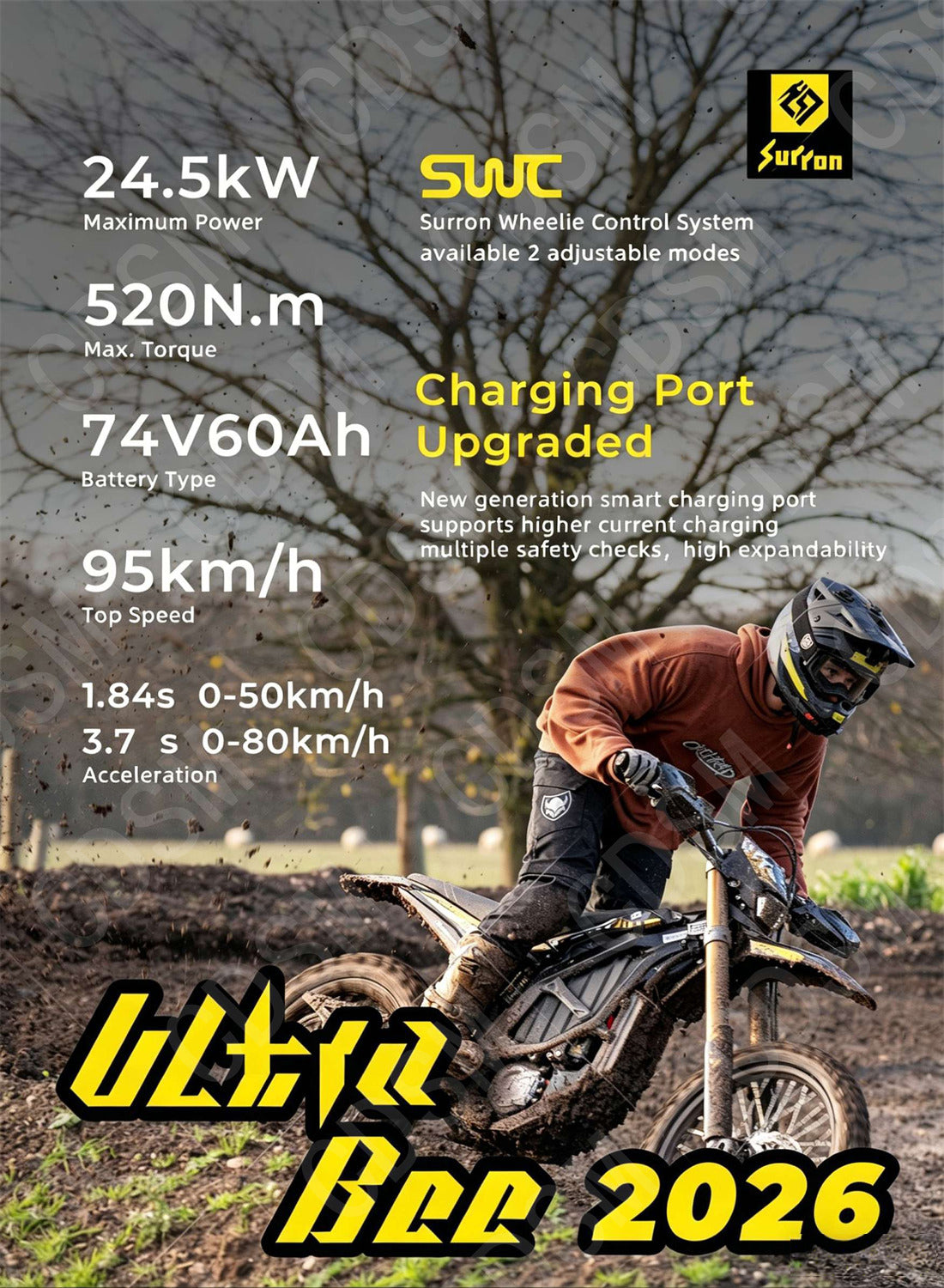 2026 Surron Ultra Bee HP 24.5kW 74V 60Ah Electric Dirt Bike