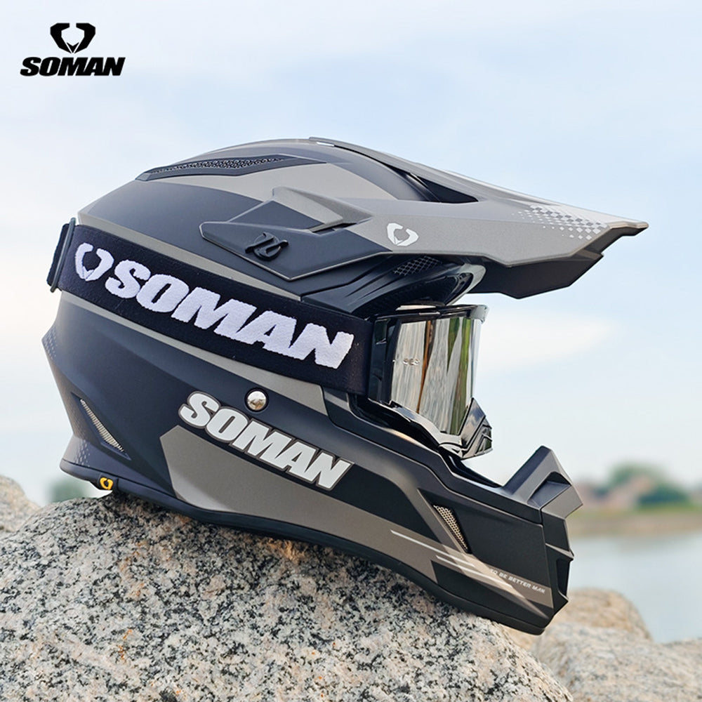 Soman M11 Off-Road Motorcycle Helmet in Black and Gray with SOMAN Logo