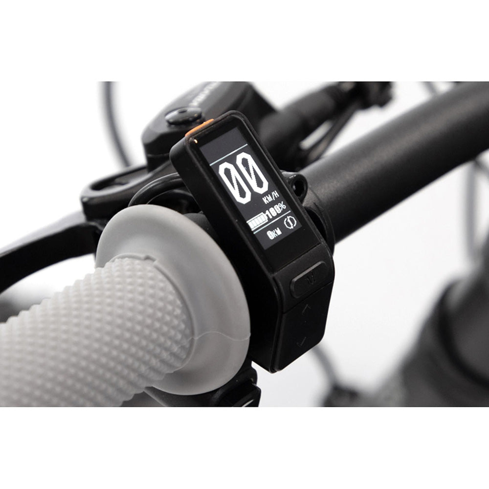 Talaria STING digital display showing speed and battery status, enhancing control and performance for off-road riding