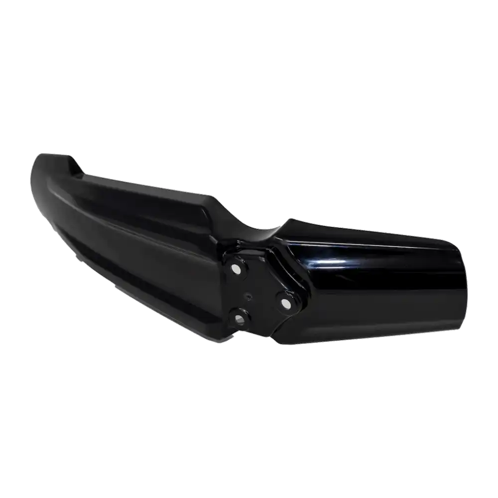 Close-up view of a black front fender for the Surron X, designed for DNM/KKE forks with a sleek, durable finish